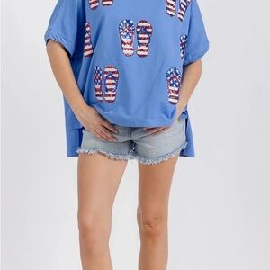 Fantastic Fawn Blue Patriotic Flip Flop Top